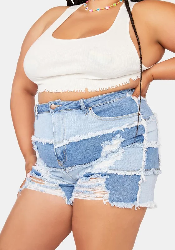 Plus Soul Happy Patchwork Denim Shorts