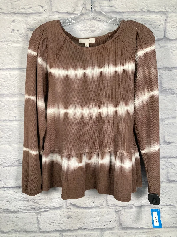 Top Long Sleeve By Eri + Ali In Brown & Cream, Size: M