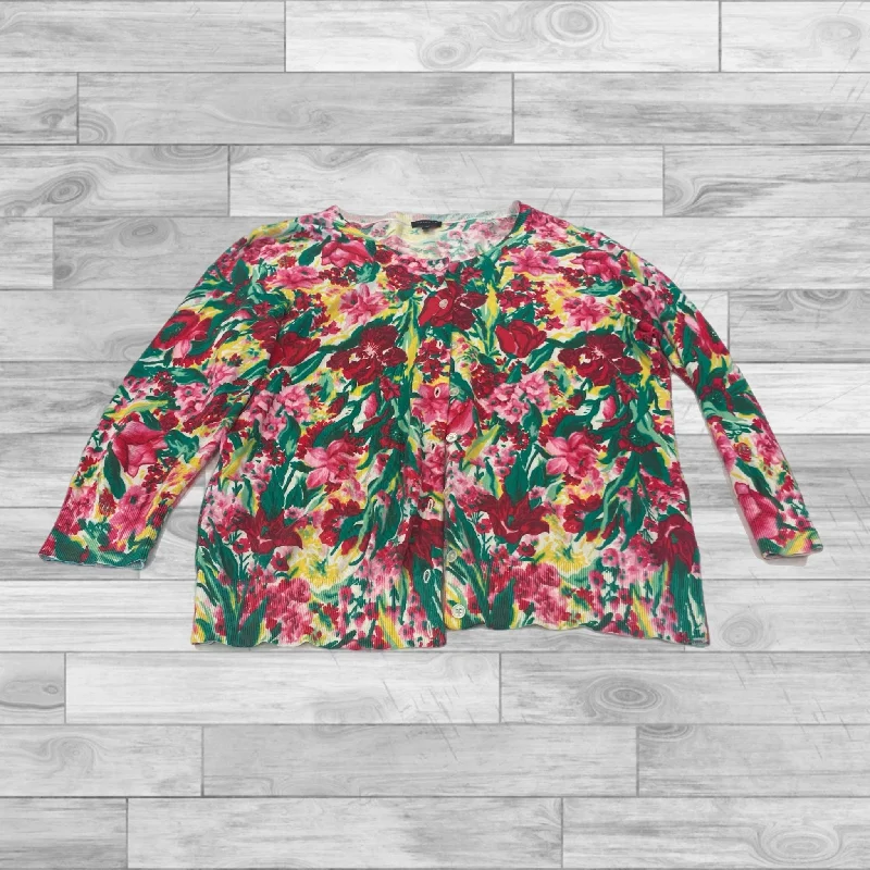 Sweater Cardigan By Talbots In Floral, Size: L