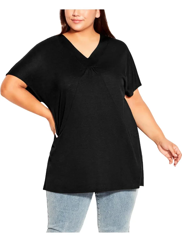 Plus Womens Short Sleeve V-Neck Tunic Top