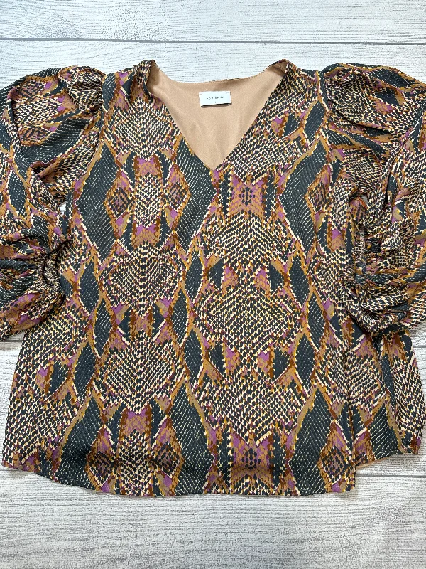 Top Long Sleeve By Adrienne Vittadini In Snakeskin Print, Size: S