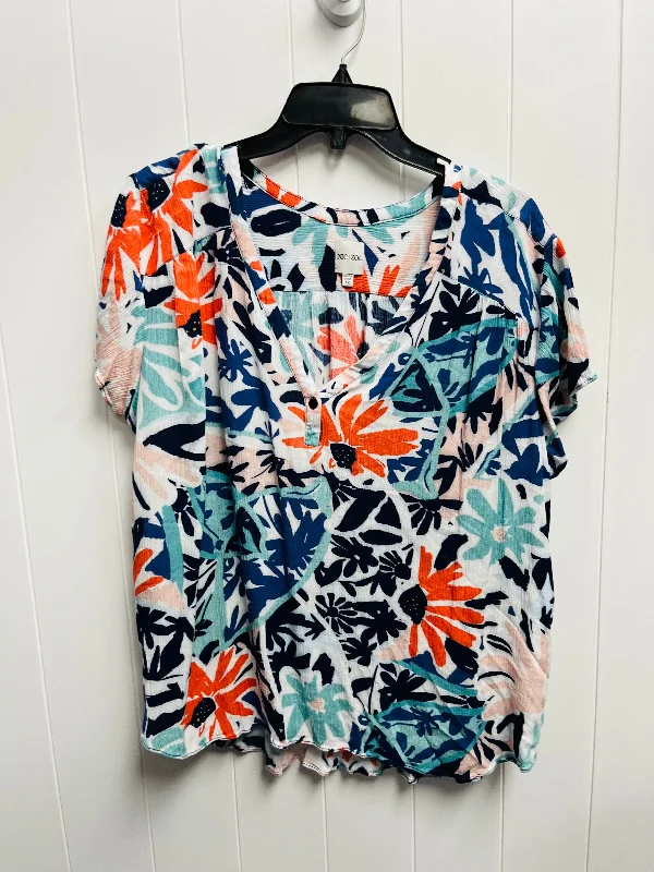 Top Short Sleeve By Nic + Zoe In Blue & Orange, Size: 1x