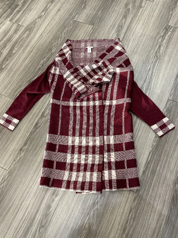 Sweater Cardigan By Attitude In Plaid Pattern, Size: L