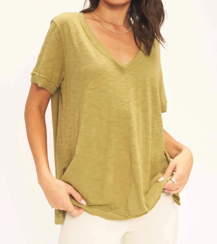 Knock Out V Neck Tee In Martini Olive