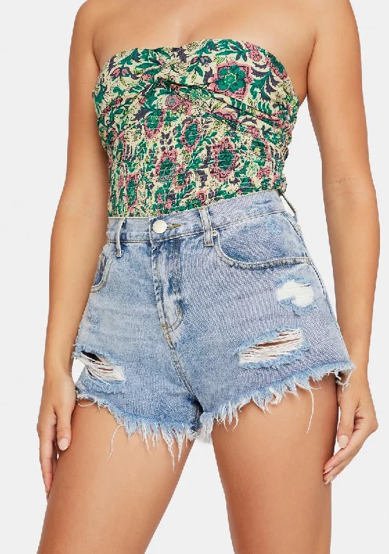 Light Wash Distressed Denim Shorts