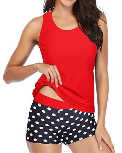 Fashionable Scoop Neck Tankini Boyshort-Red Dot