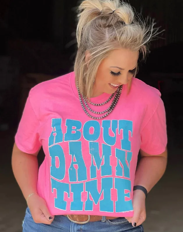 Comfort Colors About Damn Time Tee In Pink & Aqua