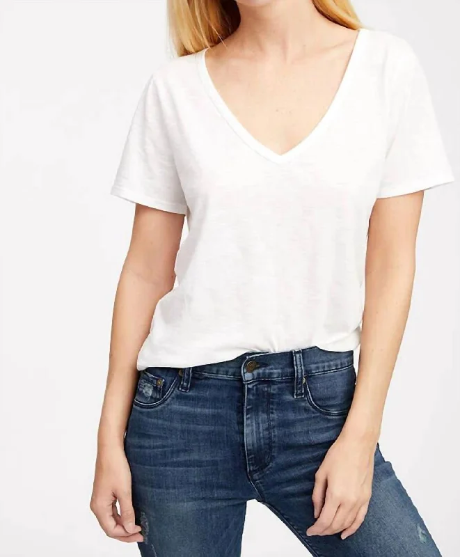 V Neck Tee In White