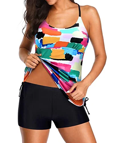 Mid Rise Athletic Tankini Boy Shorts For Women-Aqua