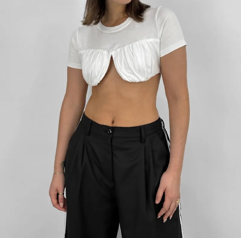 Crew Neck Cropped Underwire Tee In Ivory