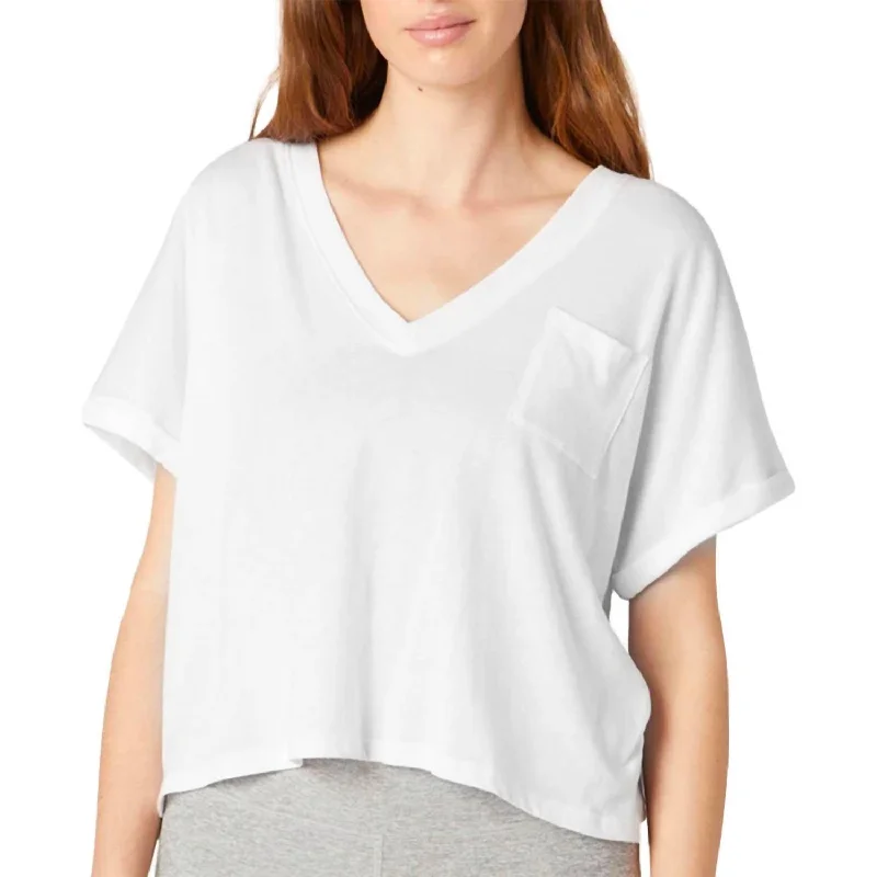 Deep V Pocket Tee In White