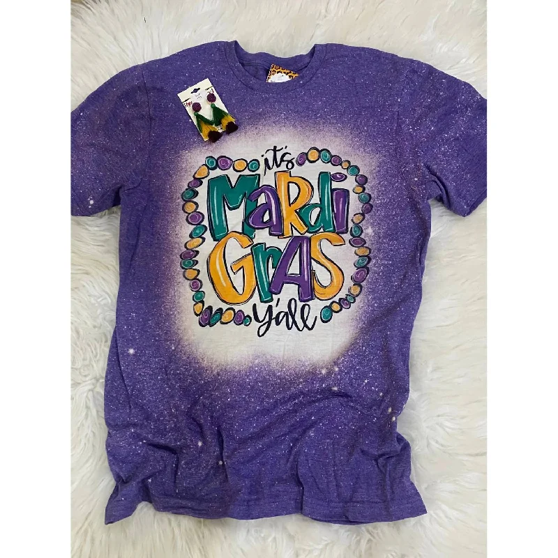 Women's It's Mardi Gras Y'all Bleached Tee In Purple