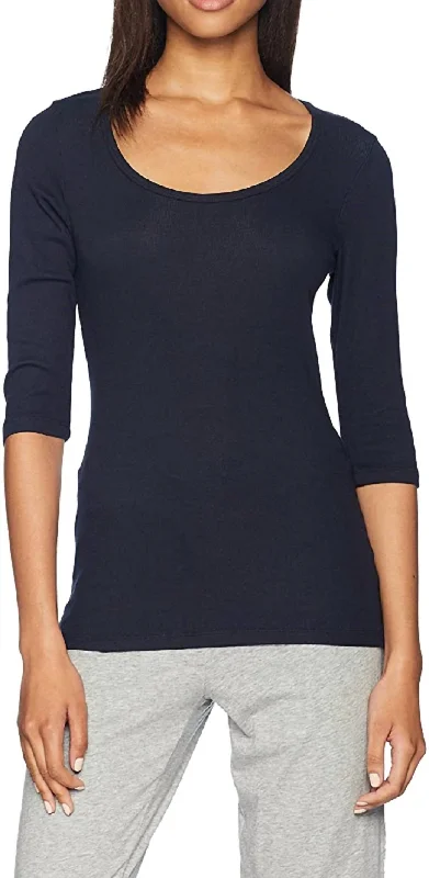 Norah 3/4 Sleeve Rib Tee In Navy