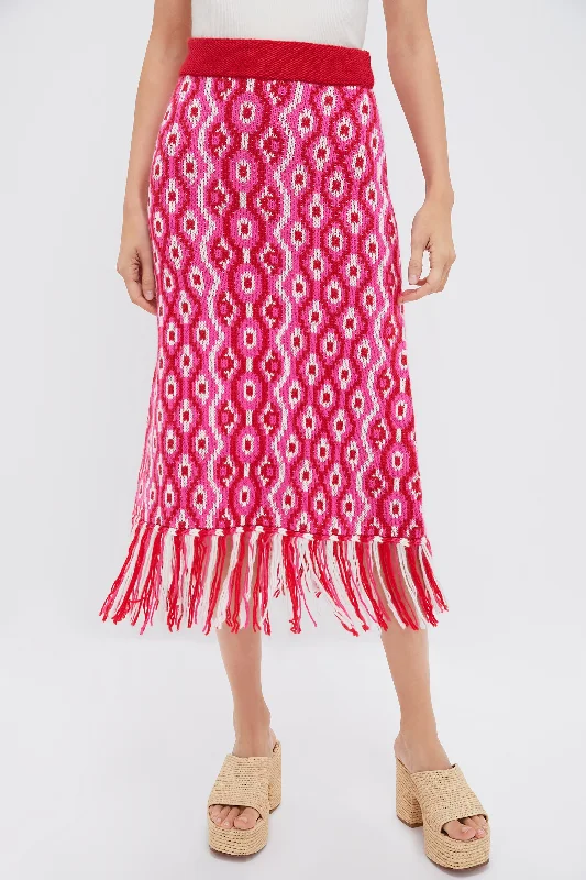 Red & Pink Geo Knit Mabel Midi Skirt