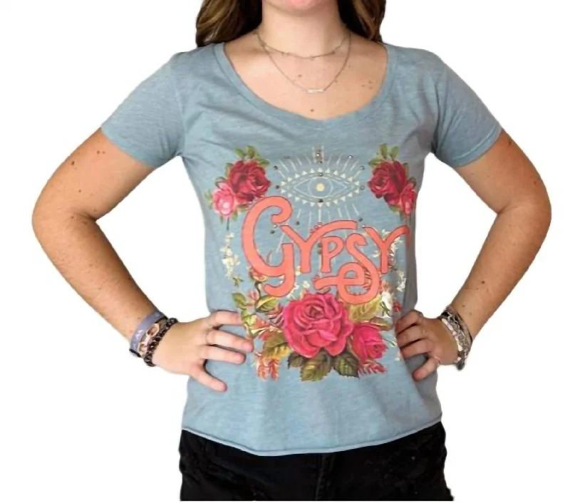 Gypsy Rose Rhinestone Tee In Blue