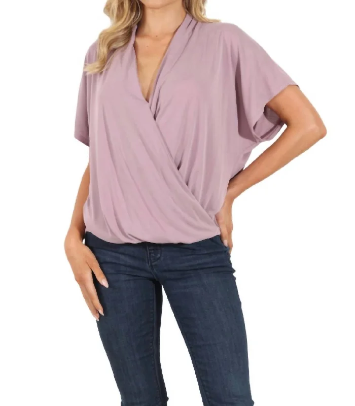 Cupro Surplice Tee In Light Mauve