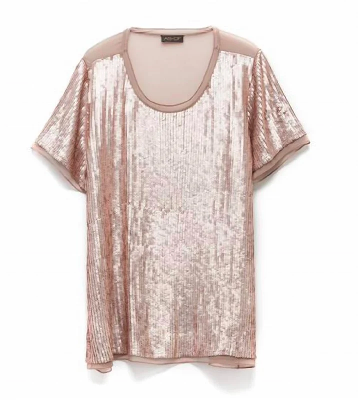 Geneva Matte Sequin Tee In Moody Blush