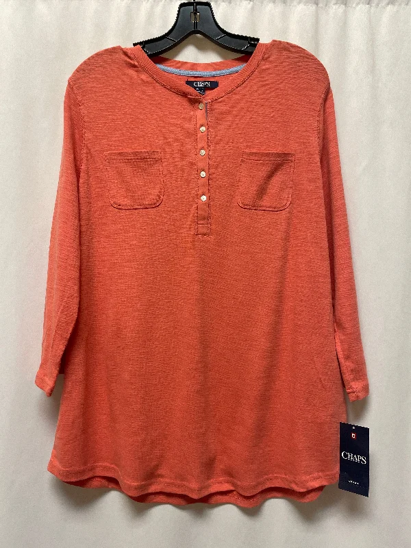 Top Long Sleeve By Chaps In Orange, Size: 1x