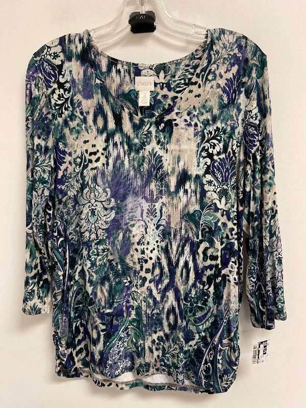 Top Long Sleeve By Chicos In Blue & Green, Size: L