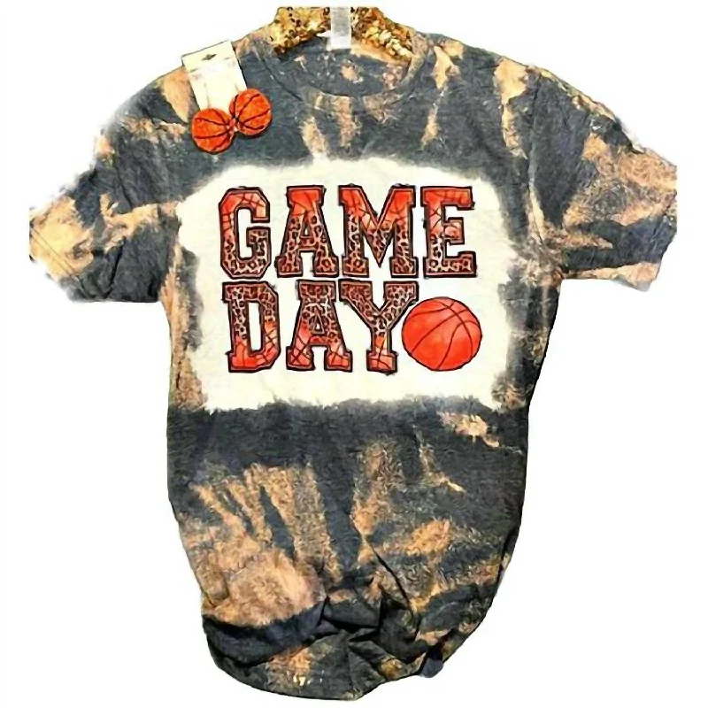 Women's Basketball Leopard Game Day Bleached Tee In Dark Grey