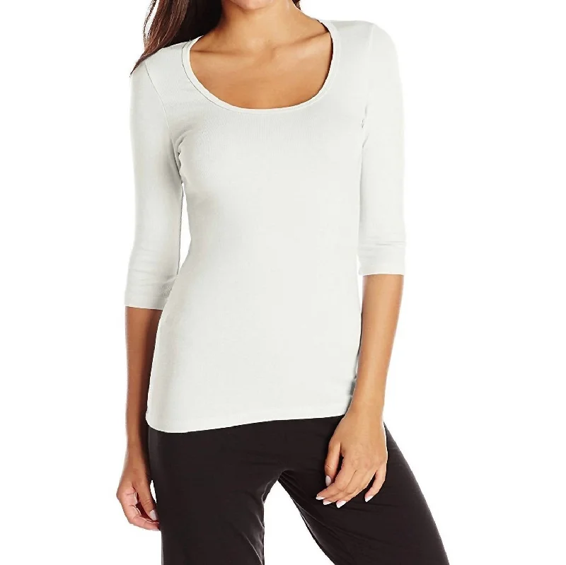 Norah 3/4 Sleeve Rib Tee In Pearl