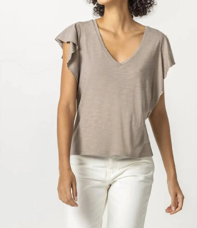 Flutter V-Neck Tee In Raffia