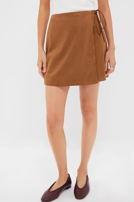 Brown Suede Marbella Mini Tie Skirt