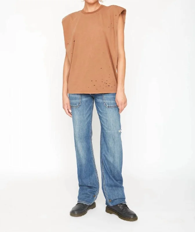 Shoulder Pad Tee In Burnt