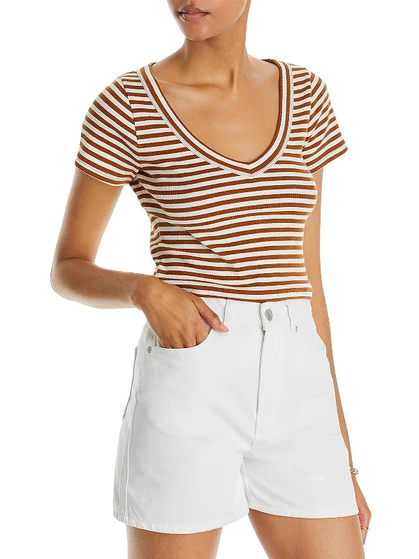 Womens V-Neck Short Sleeve Cropped