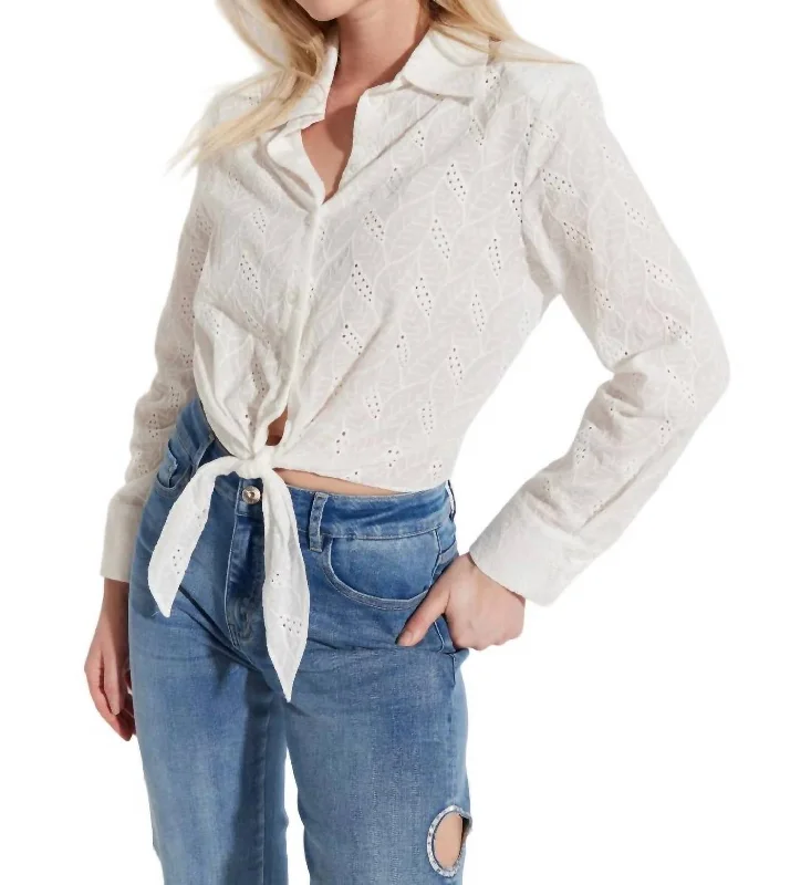 Unbeatable Deals While Supplies Last Long Sleeves Tie Front Shirt In White