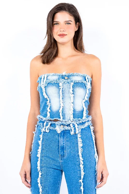 Exclusive Sale Frayed Edge Denim Corset Top
