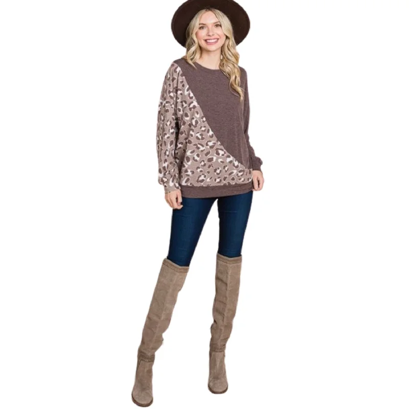 Spring Offer Cute Animal French Terry Brush Contrast Print Pullover With Cuff Detail