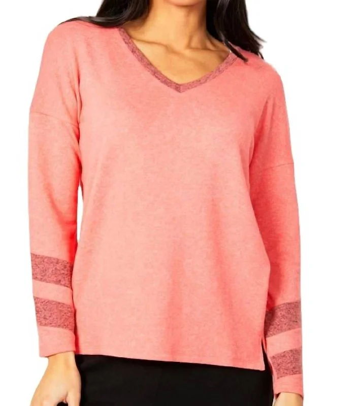Shop Smart, Save Big Long Sleeve Love V-Neck Top In Coral