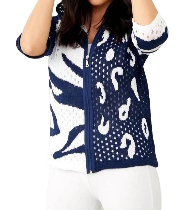 Limited Stock – Get Yours Before It's Gone Crochet Safari Zip Hoodie In Navy