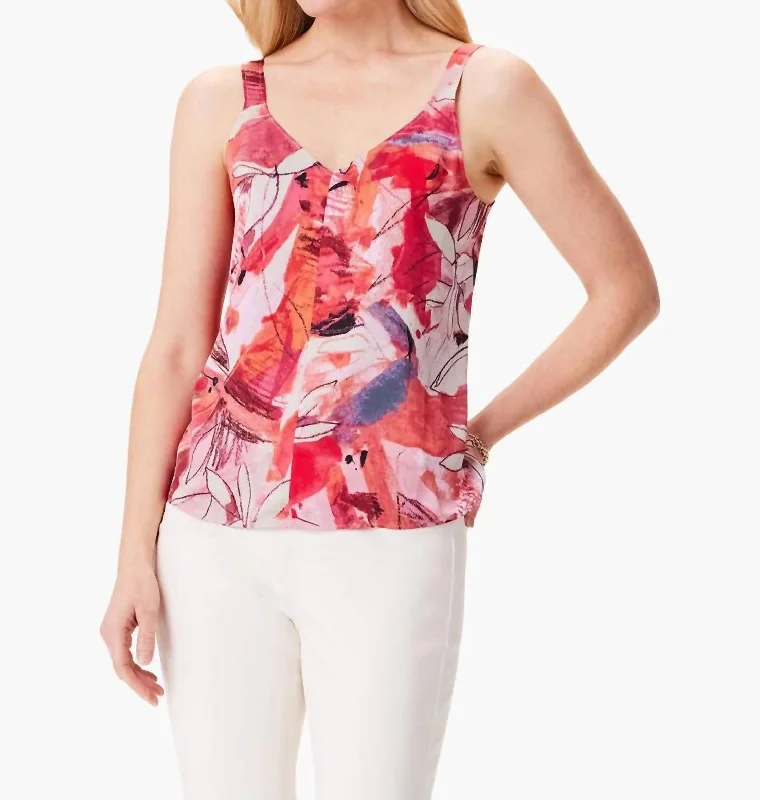 Season Offer Scribble Bouquet Crepe Cami Top In Pink Multi