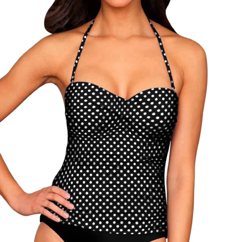 Snag The Best Bargains Before They're Over Twist Front Bandeau Tankini Top In Dot