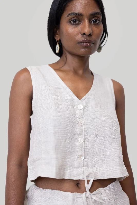 Browse Our Top Products Cropped Vest Top in Ecru