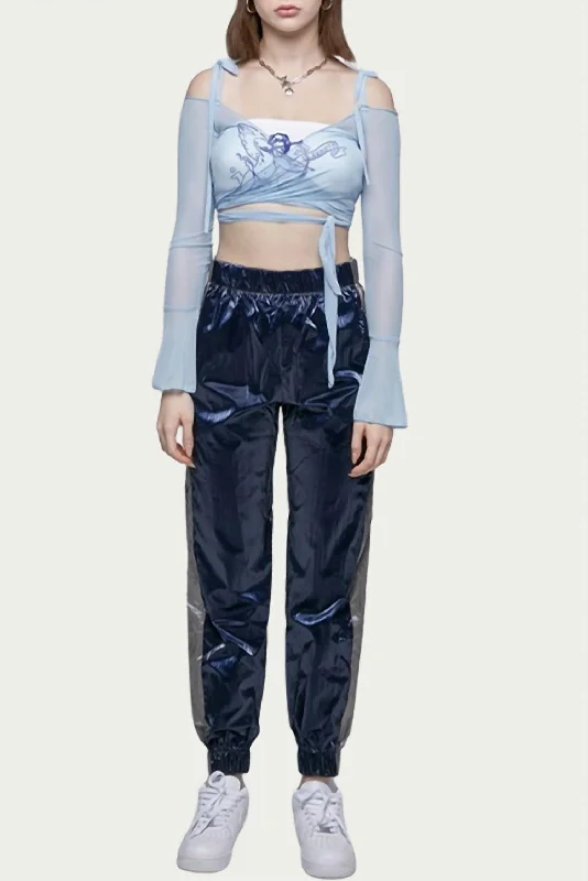 Holiday Glam Sheer Mesh Wrap Cropped Top In Baby Blue