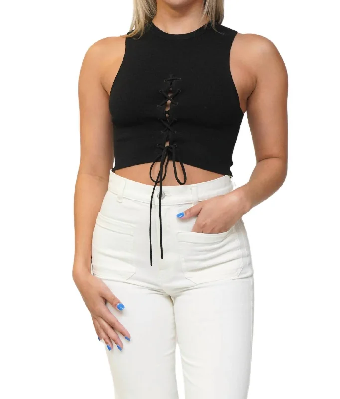 The Best Time To Shop Is Now Sleeveless Lace-Front Top In Black