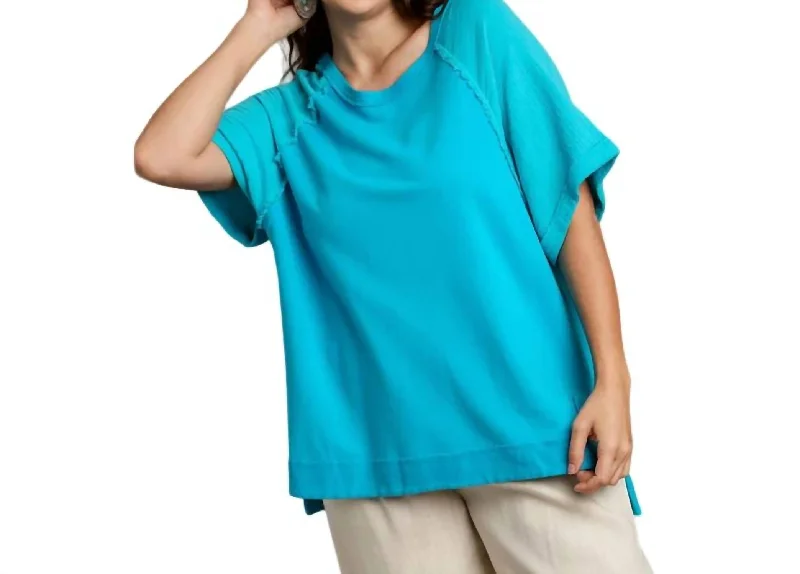 Gift Ideas Cotton Gauze & French Terry Pullover Top - Plus In Aqua