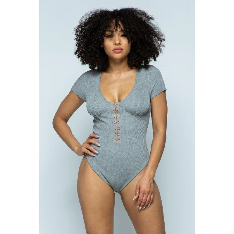 Hot Sale Short Sleeve Hook And Eye Ribbed Knit