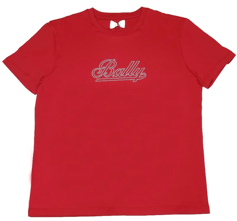 New Arrivals Bally 6248613 Women's Red 100% Cotton Studs Logo T-Shirt