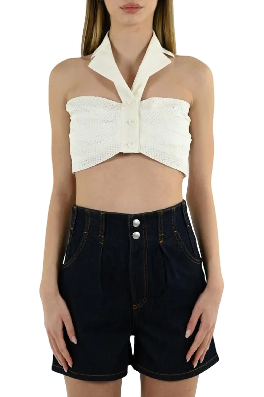 Must Haves Draped Crop Top In Stretch Poplin In White