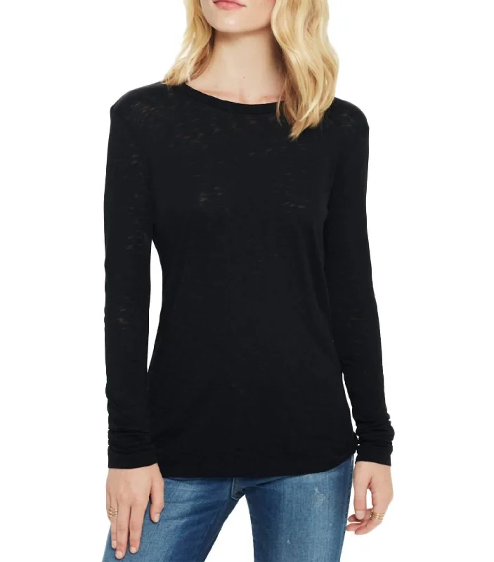 Big Savings On Trendy Styles Long Sleeve Classic Slub Cotton Top In Black