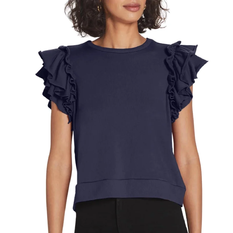 Shop Your Favorites Before They're Gone Sleeveless Ruffle Sweatshirt In Navy