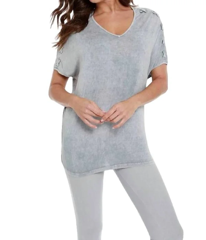 Upgrade Your Wardrobe For Less Braided Short Sleeve Tunic In Gray