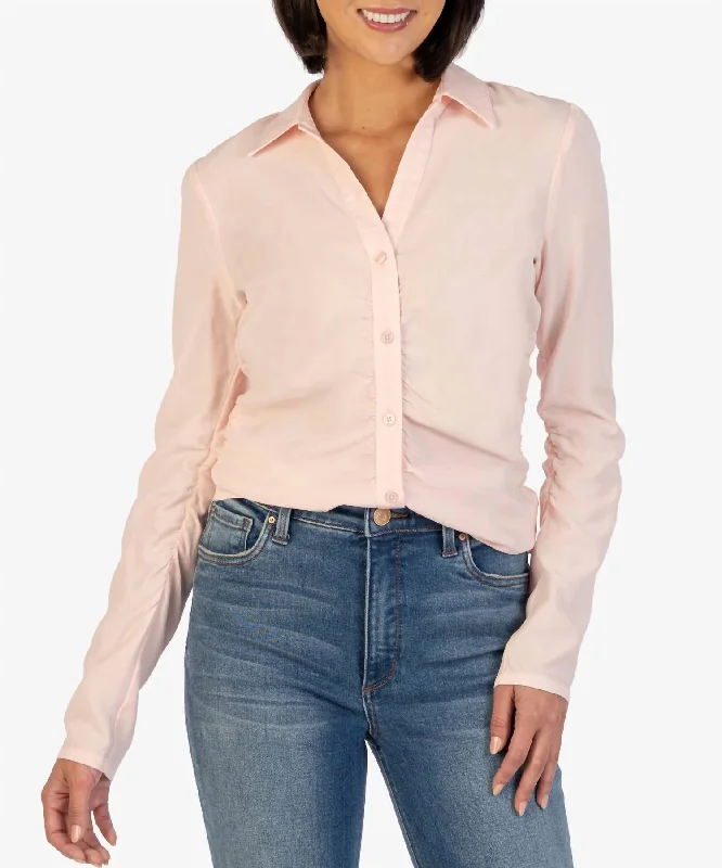 Spring Offer Mercedes Long Sleeve Button Down Shirt In Soft Pink