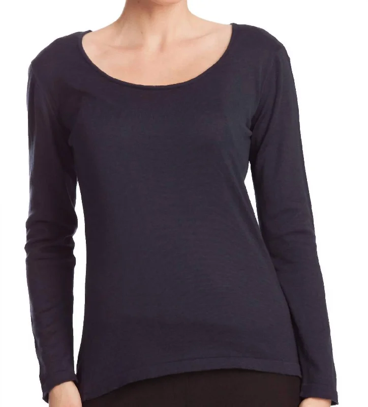 From Casual To Chic, All On Sale Long Sleeve Scoop Neck Top In Navy