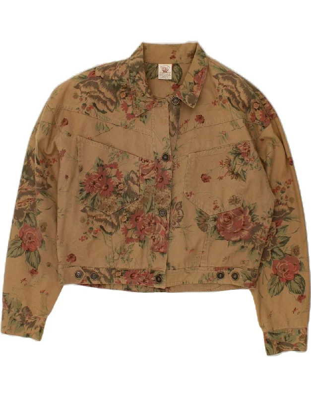 Affordable Women's Clothing Online VINTAGE Womens Crop Bomber Jacket US 12 Large Brown Floral Cotton