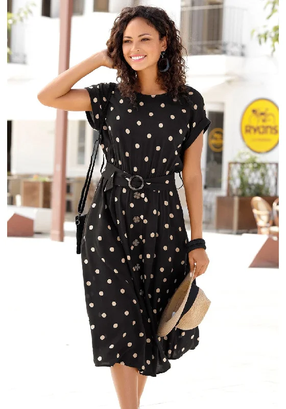 LASCANA Women's Belted Polka Dot Dress